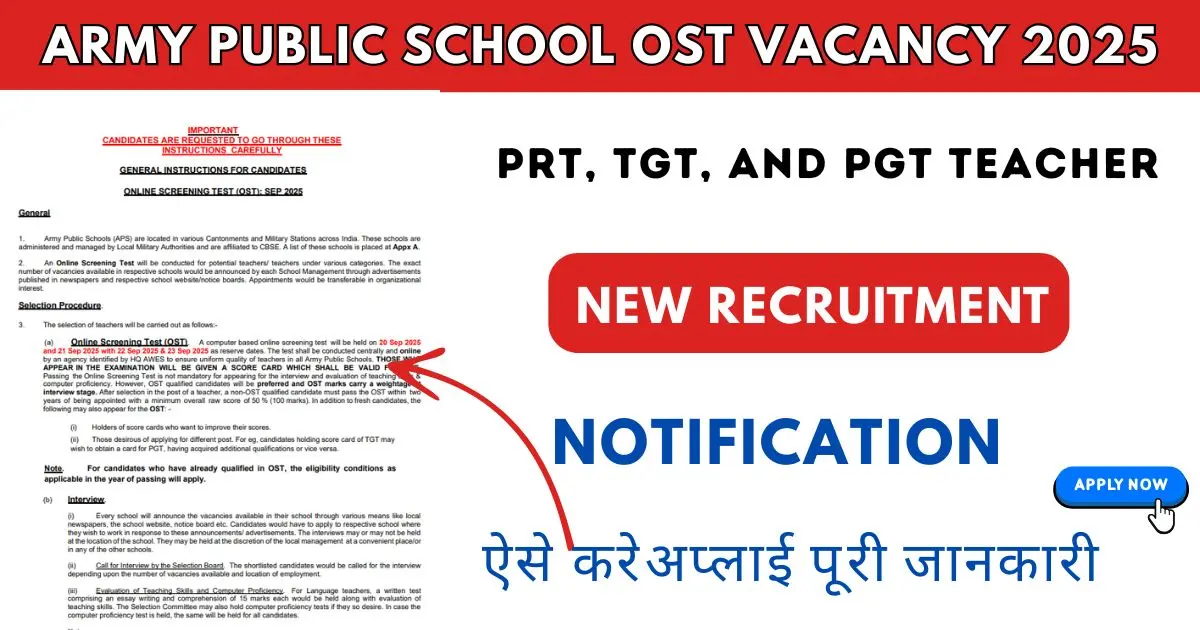 Army Public School OST vacancy 2025